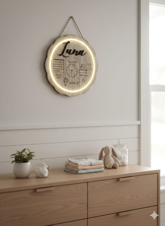 Personalized neon birth announcement nightlight